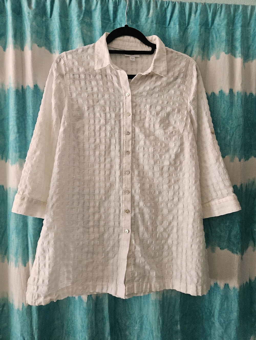 J Jill Off White 100% Cotton Waffle Tunic Blouse Shirt 3/4 Sleeve Size M
